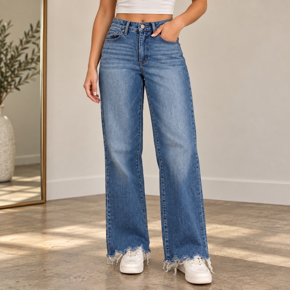 BKE Parker High Rise Cropped Straight Leg Jeans Raw Hem Medium Wash 27x28